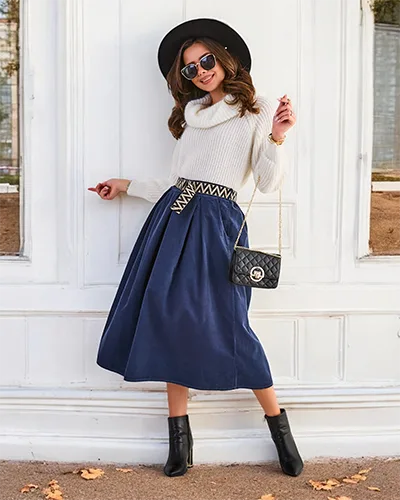 Royalfashion Ženská midi sukňa z manšestru