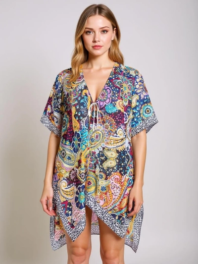Sukienka Pareo Ariadna Royalfashion, večbarvna, dekolte v serek