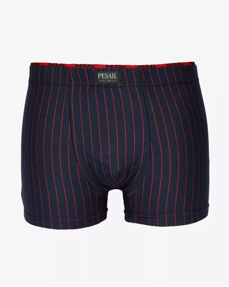 Royalfashion Námornícky modré pánske boxerky s červenými prúžkami