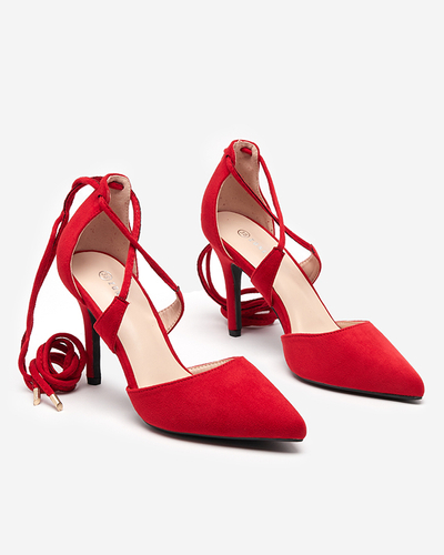 Červené dámske lodičky s členkovým viazaním Azunis - Topánky