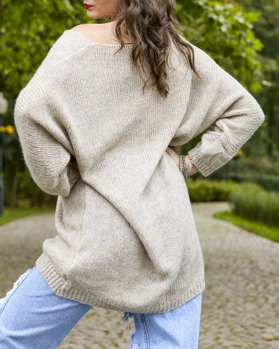 Royalfashion Sivý béžový dámsky dlhý oversize sveter