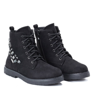 Czarne, ocieplane trapery z cyrkoniami Laura - Obuwie