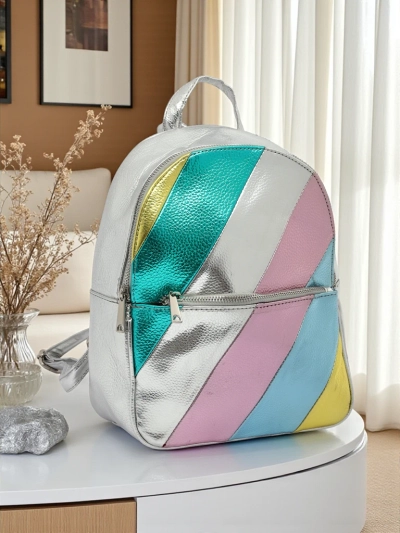 Royalfashion Dámsky batoh z eko-kože s pruhmi Metallic Stripes
