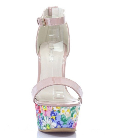 Ružové kvetované sandále na platforme Marie- Obuv