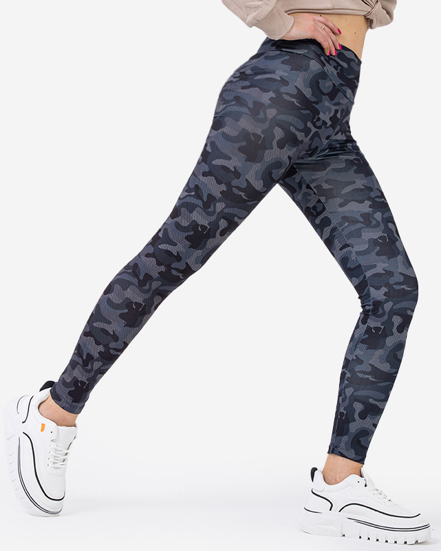 Vzorované dámske tmavošedé legíny s vysokým pásom - Oblečenie