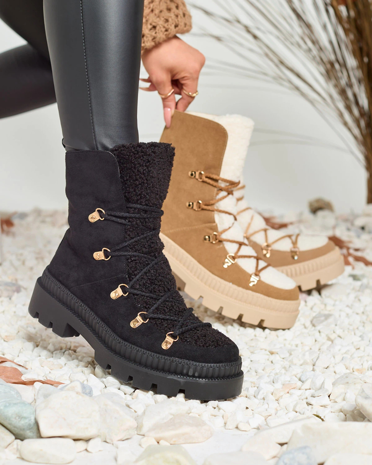 Royalfashion Čierne dámske zateplené trapérky s ovčou kožušinou Lery Walk