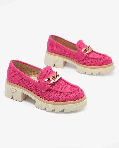 Royalfashion Mokasíny z eko-semišu so zlatým zdobením vo fuchsiovej farbe Zaffix