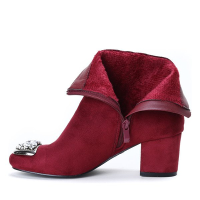 Bordové čižmy s ozdobnou špičkou na nízkom stĺpiku Hayley - Obuv