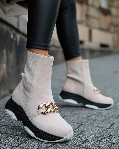 Dámske béžové zateplené čižmy z eko-semišu Cuzitta- Obuv