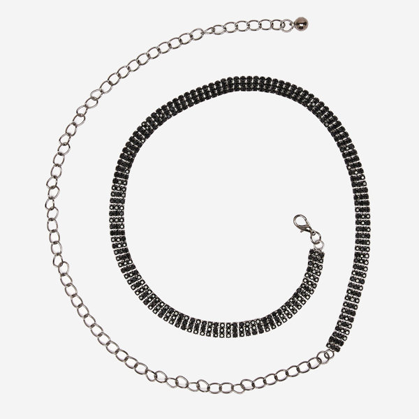 Dámsky čierny retiazkový opasok s kubickými zirkónmi - Doplnky