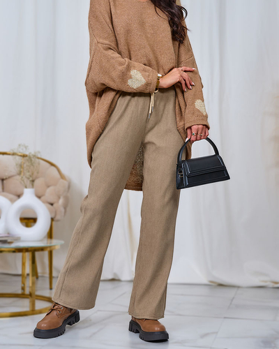 Royalfashion Dámske nohavice z manšestrovej látky v khaki farbe
