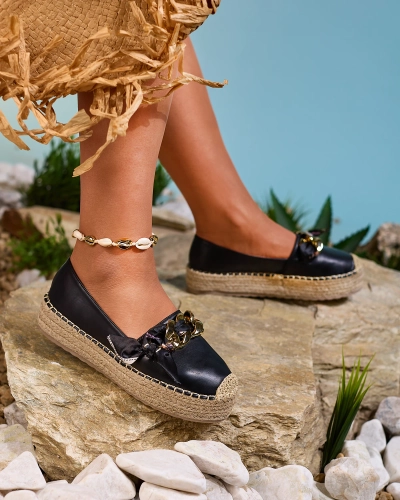 OUTLET Royalfashion Dámske espadrilky s mašľou v čiernej farbe Fanfoss