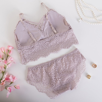 Svetloružová súprava dámskeho čipkovaného spodného prádla - Spodné prádlo