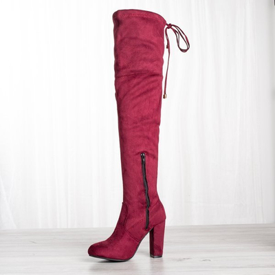 Botičky na podpätku s bordovým kľúčom - Obuv