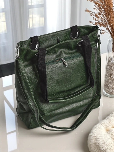 Ženska torba Callista Verde elegantna iz eko usnja, modna zadrga, zelena