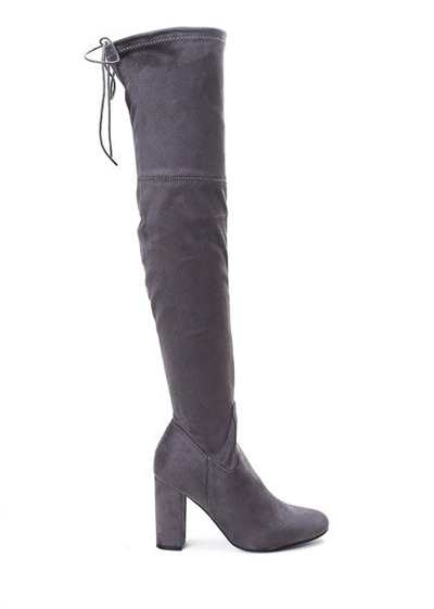 Szaro-fioletowe kozaki na słupku za kolano Chelsea - Obuwie