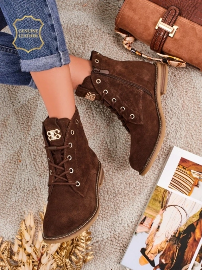 Ženski gležnarji Aurelia Romano iz naravnega semiša – rjavi, s krznom