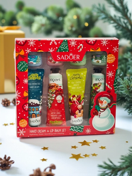 Sadoer Božični komplet krem za roke in balzamov za ustnice