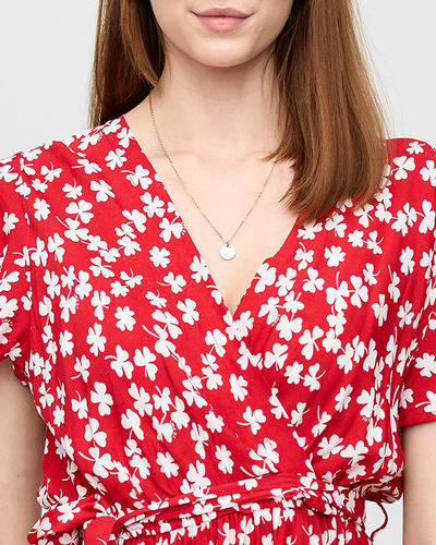 Dámske červené maxi šaty s ďatelinami - Oblečenie