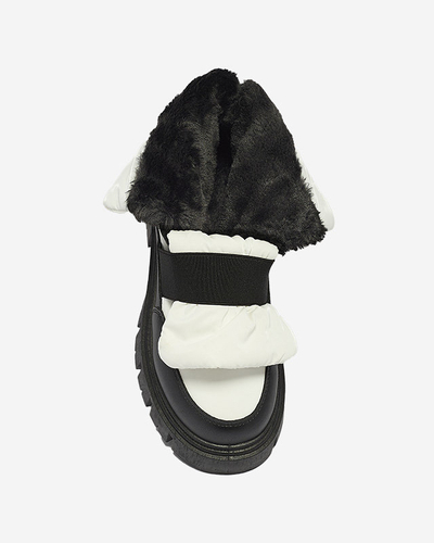 Dámske snehové topánky na plochej podrážke v čierno-bielej farbe Ferory- Obuv