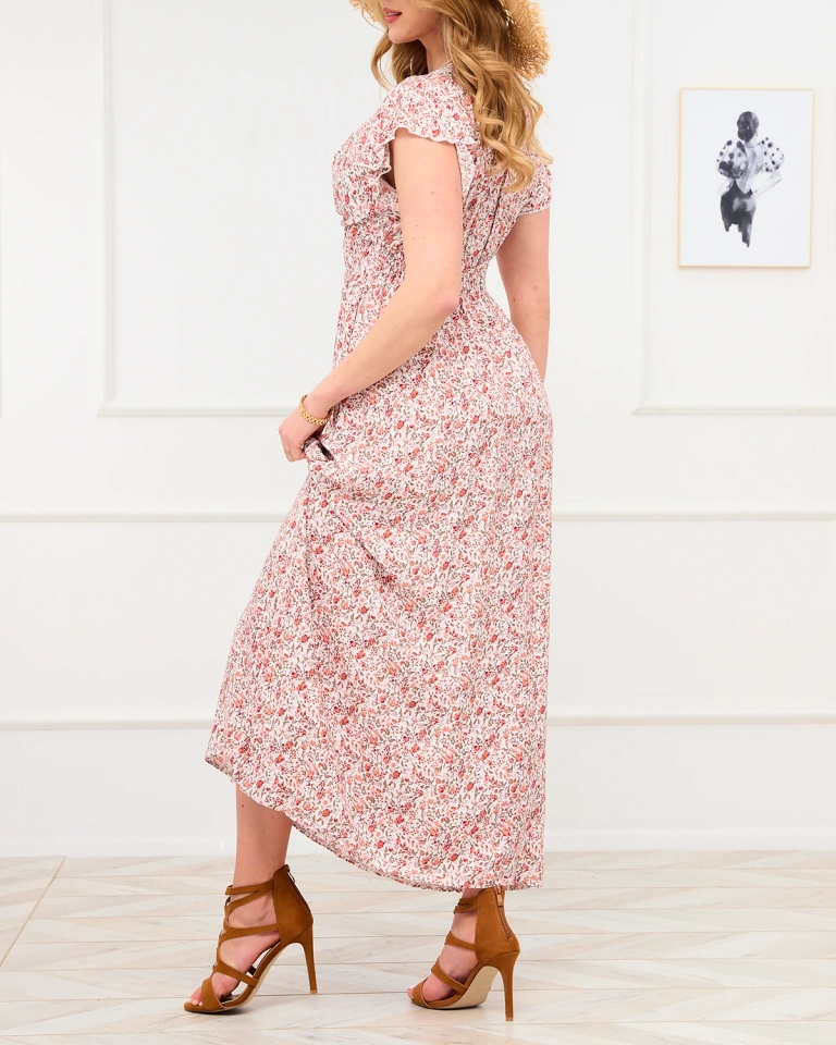 Dámske bielo-oranžové kvetinové maxi šaty - Oblečenie