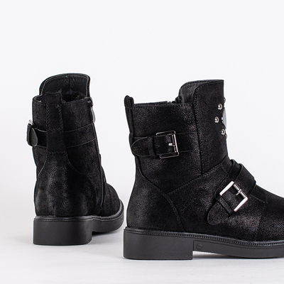 Roza čierne členkové čižmy na plochom opätku - topánky