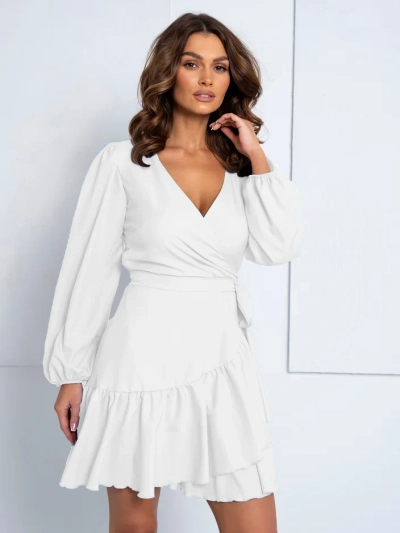 Royalfashion Dámske mini šaty s viazaním a volánmi