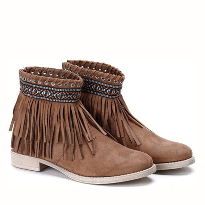 Brązowe botki w azteckie wzory Maddie - Obuwie