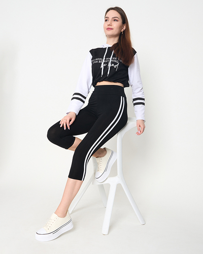 Čierne dámske legíny s pruhmi - Oblečenie