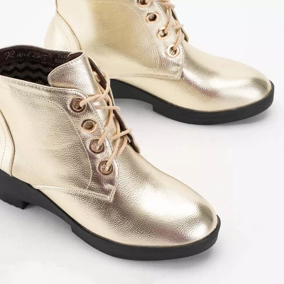 OUTLET Zlaté dámske šnurovacie ploché členkové čižmy Tivera - Obuv