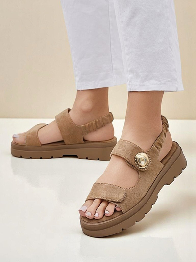Ženski sandali Royalfashion Callisto rjavi eko usnje platforma