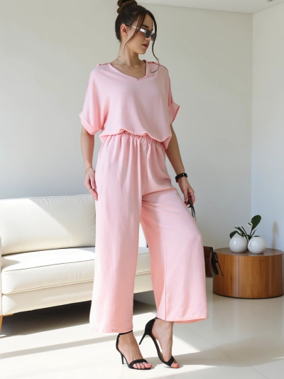 Royalfashion Dámsky casual set s krátkym rukávom a širokými nohavicami