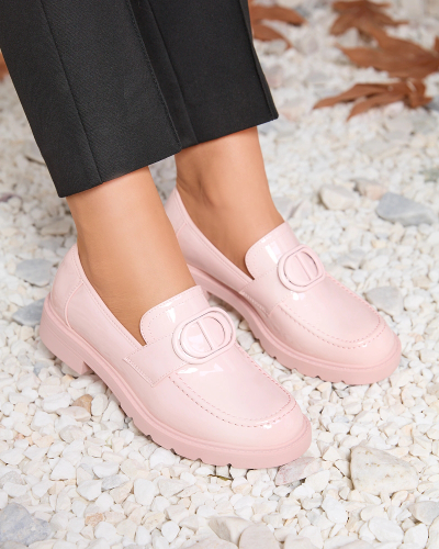 Royalfashion Ružové dámske mokasíny s lakovaným povrchom Glidef