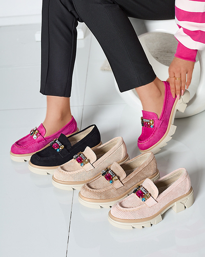 Čierne ažurové dámske mokasíny s ozdobou Bokkso - Obuv