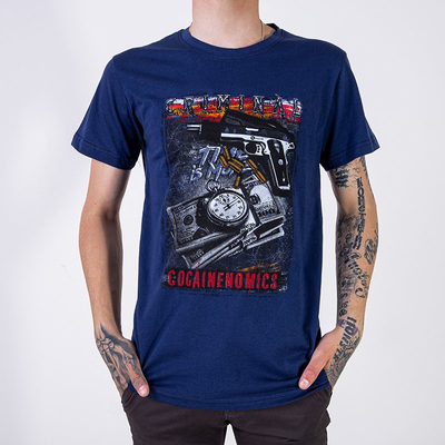 Pánske tmavomodré bavlnené tričko - Oblečenie