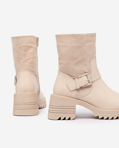 Royalfashion Cream Dámske čižmy Tedica na plochom podpätku