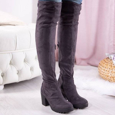 OUTLET Šedé čižmy na vyššom stĺpiku Moccalinea - Obuv