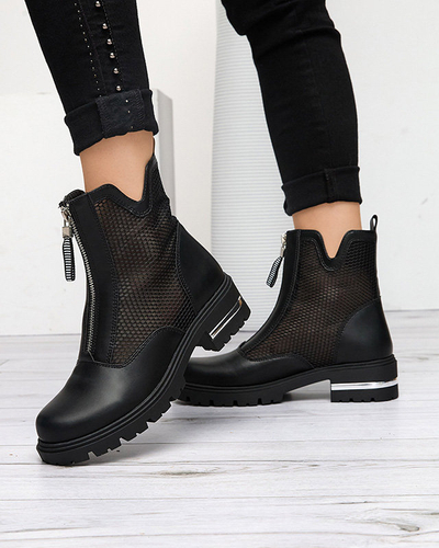 Čierne dámske čižmy na plochých podpätkoch so sieťovinou Rollys - Obuv