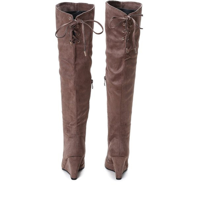 Brązowe kozaki na koturnie Aileen - Obuwie