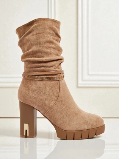 Ženski eko semiš gležnarji s peto BrambleDusk