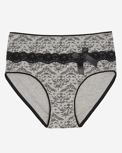 Dámske slipy s potlačou v šedej farbe. PLUS VEĽKOSŤ- Spodná bielizeň