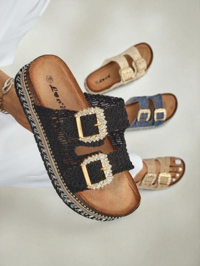 Royalfashion Dámske sandále s prackami zdobenými kamienkami GlamCork