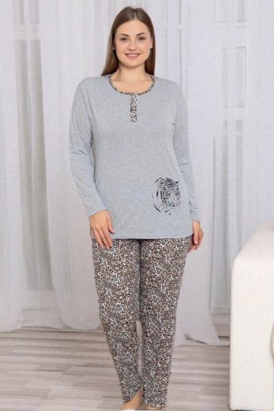 Royalfashion Šedé dámske pajama s 2 kusmi v leopardiom vzore PLUS SIZE