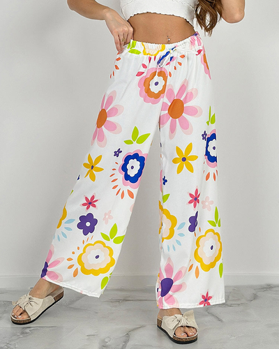Royalfashion Dámske široké nohavice z kvetinovej látky