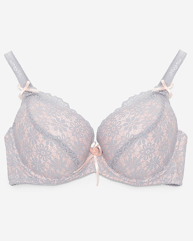 Sivá a ružová dámska čipkovaná podprsenka - Spodná bielizeň