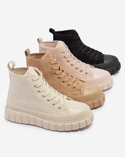 OUTLET Krémové dámske šnurovacie športové topánky a'la tenisky Netara - Obuv