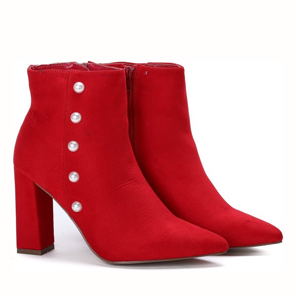 Czerwone botki z perełkami na wysokim słupku Maya - Obuwie