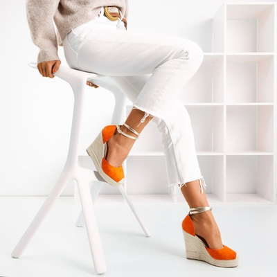 Oranžové espadrilky na vysokom kline Sablac - Obuv