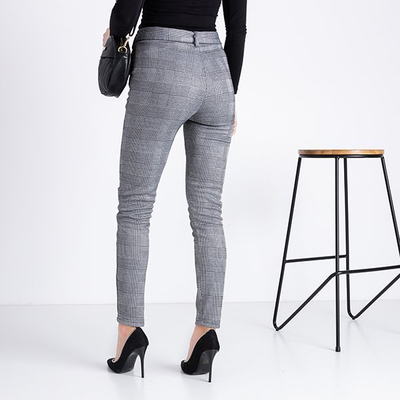 Šedé kárované dámske nohavice - Oblečenie