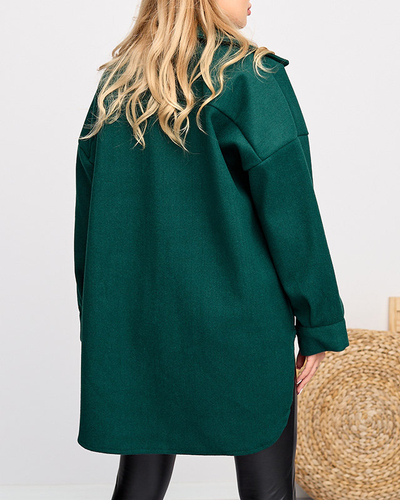 Tmavozelená oversized dámska košeľová bunda - Oblečenie